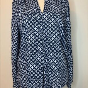 Ann Taylor Factury Blue Geometric Print Women's Tunic - medium